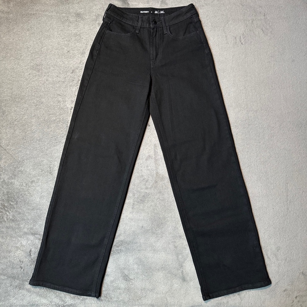Wide Leg Jeans High Rise Black Denim Size 2 Old Navy